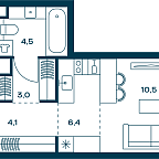 Планировка Квартира с 1 спальней 28.5 м2 в ЖК Soul