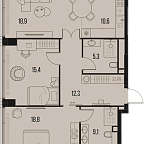 Планировка Квартира с 2 спальнями 90.4 м2 в ЖК High Life