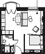 Планировка Апартаменты с 1 спальней 38.7 м2 в ЖК Wellton Spa Residence