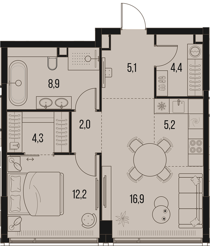 Планировка Квартира с 1 спальней 59 м2 в ЖК High Life