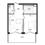Планировка Квартира с 1 спальней 47.49 м2 в ЖК Republic