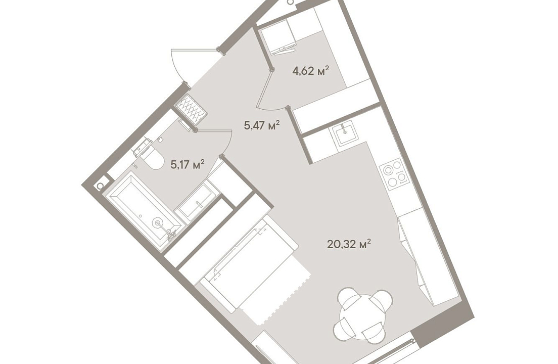 Апартаменты с 1 спальней 35.58 м2 в ЖК D'oro Mille