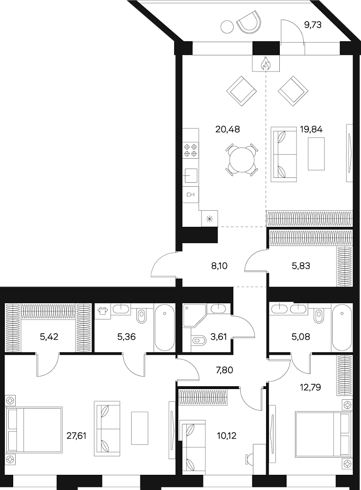 Планировка Квартира с 4 спальнями 136.47 м2 в ЖК Forst