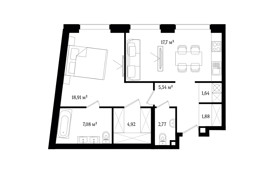 Апартаменты с 1 спальней 60.44 м2 в ЖК Vernissage