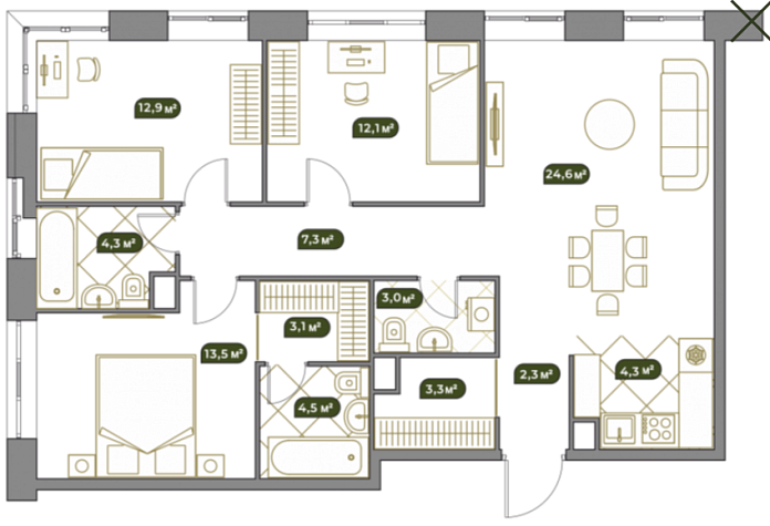 Layout picture 5-rooms from 91.2 m2 Photo 2