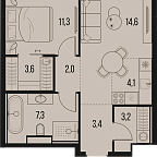 Планировка Квартира с 1 спальней 49.8 м2 в ЖК High Life