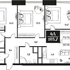 Планировка Апартаменты с 2 спальнями 103.7 м2 в ЖК Deco Residence
