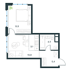 Планировка Апартаменты с 1 спальней 36.7 м2 в ЖК Level Южнопортовая