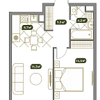 Планировка Квартира с 2 спальнями 45.2 м2 в ЖК West Garden