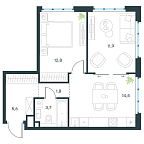 Планировка Апартаменты с 1 спальней 50.3 м2 в ЖК Level Южнопортовая