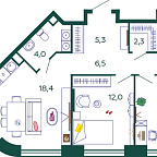 Планировка Квартира с 2 спальнями 66.5 м2 в ЖК Shagal