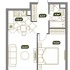 Планировка Квартира с 2 спальнями 45.1 м2 в ЖК West Garden