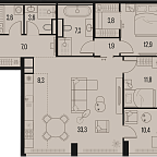 Планировка Квартира с 3 спальнями 103.9 м2 в ЖК High Life