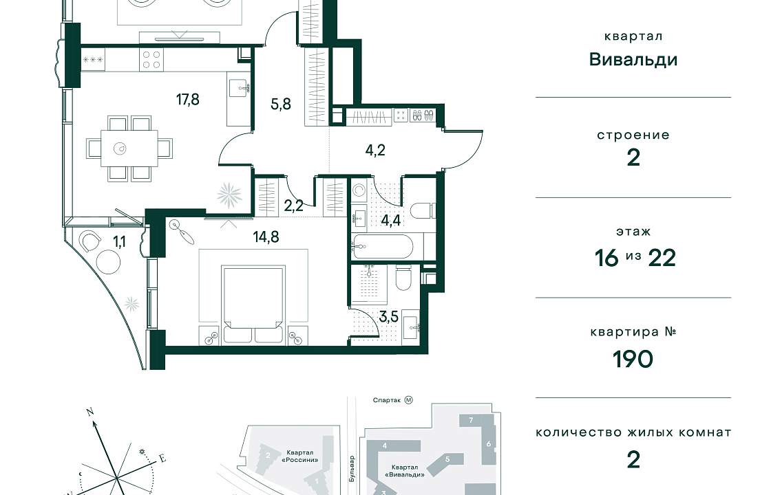 Apartment with 2 bedrooms 74 m2 in complex Primavera