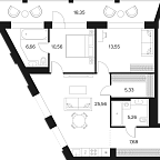 Планировка Квартира с 2 спальнями 84.14 м2 в ЖК Forst
