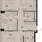 Планировка Квартира с 2 спальнями 90.5 м2 в ЖК High Life