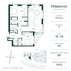 Планировка Квартира с 2 спальнями 98.7 м2 в ЖК Primavera
