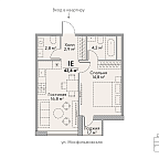Планировка Квартира с 1 спальней 42.4 м2 в ЖК Stories