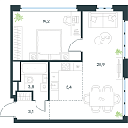 Планировка Апартаменты с 1 спальней 47.4 м2 в ЖК Level Южнопортовая