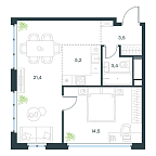 Планировка Апартаменты с 1 спальней 48 м2 в ЖК Level Южнопортовая
