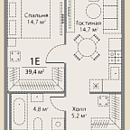 Планировка Квартира с 1 спальней 39.4 м2 в ЖК Stories