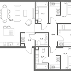 Планировка Квартира с 3 спальнями 101.8 м2 в ЖК Soul