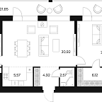 Планировка Квартира с 3 спальнями 105.56 м2 в ЖК Forst