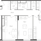 Планировка Квартира с 4 спальнями 104.8 м2 в ЖК Nagatino i-Land