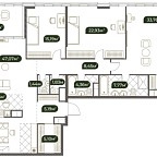 Планировка Квартира с 4 спальнями 172.9 м2 в ЖК West Garden
