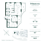 Планировка Квартира с 3 спальнями 128.4 м2 в ЖК Primavera