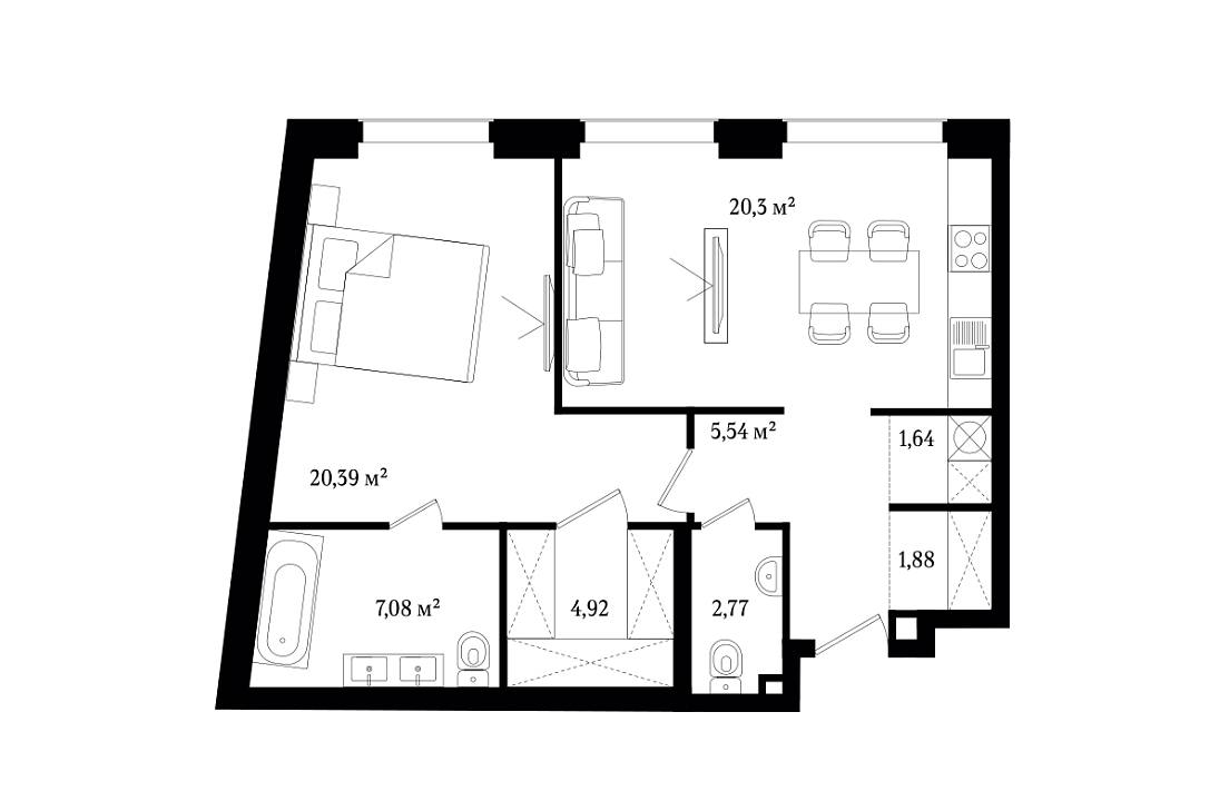 Апартаменты с 1 спальней 64.52 м2 в ЖК Vernissage