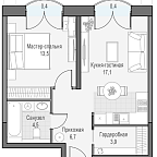 Планировка Квартира с 1 спальней 46.89 м2 в ЖК Дом Достижение