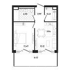 Планировка Квартира с 2 спальнями 46.58 м2 в ЖК Republic