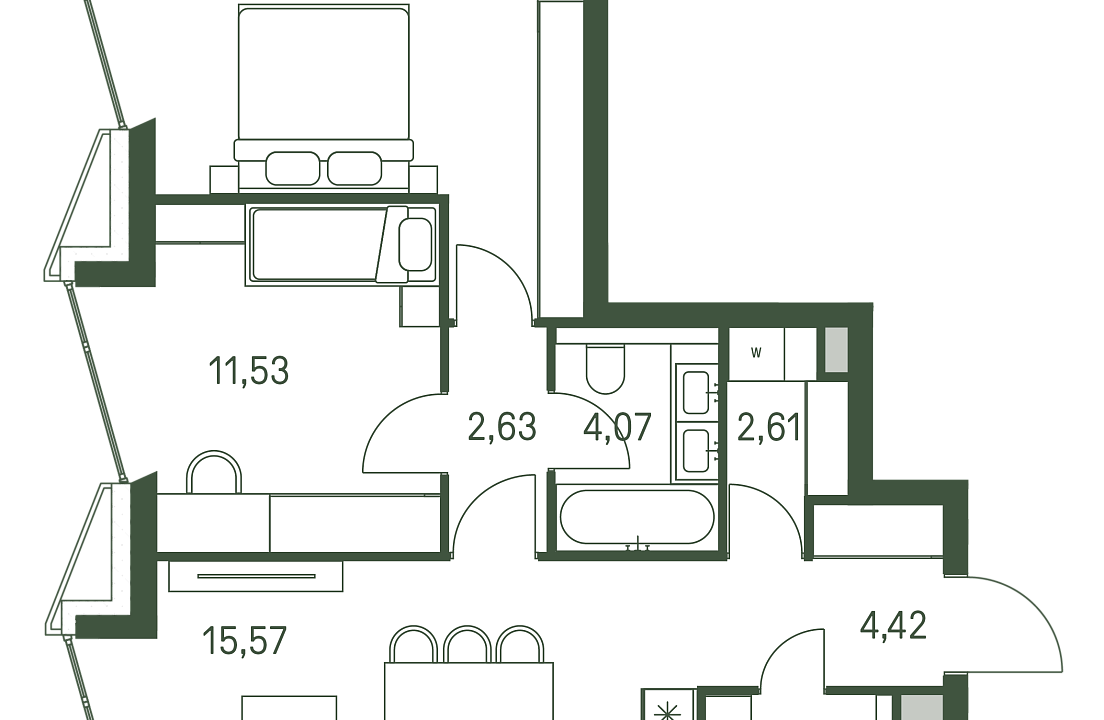 Квартира с 2 спальнями 69.89 м2 в ЖК Moments