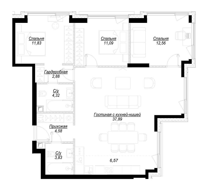 Layout picture 4-rooms from 91.24 m2 Photo 2
