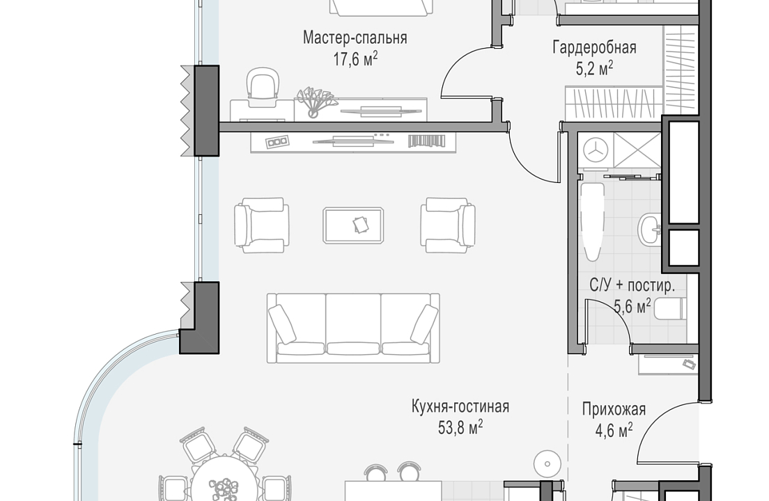 Квартира с 2 спальнями 95.8 м2 в ЖК Лаврушинский