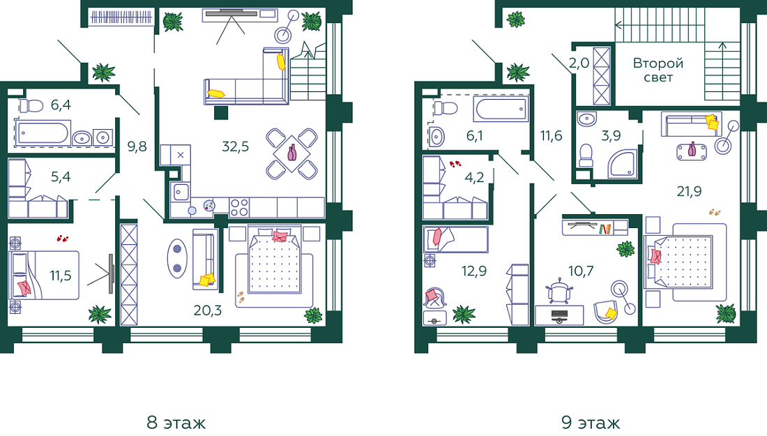 Планировка Квартира с 5 спальнями 157.4 м2 в ЖК Shagal