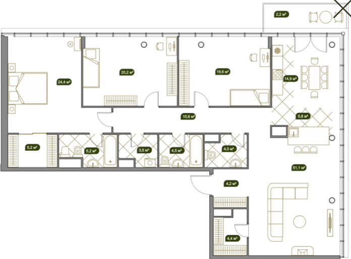 Layout picture 5-rooms from 91.2 m2