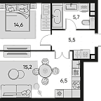 Планировка Квартира с 1 спальней 47.5 м2 в ЖК Pride