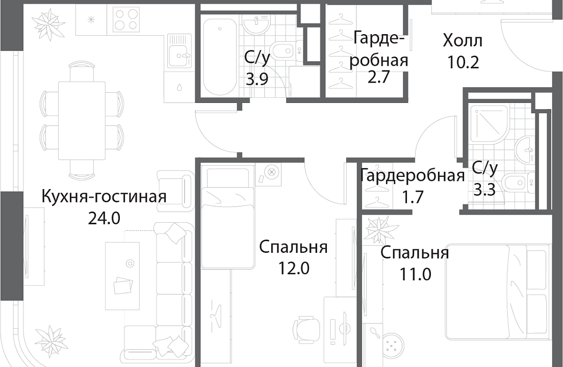 Apartment with 2 bedrooms 68.6 m2