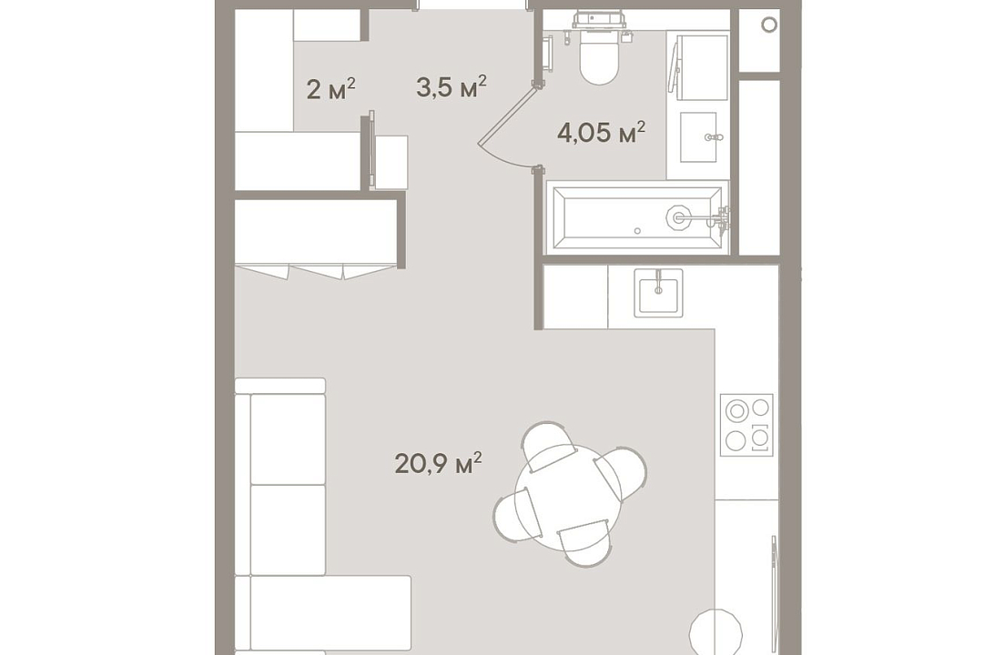 Апартаменты с 1 спальней 30.45 м2 в ЖК D'oro Mille
