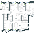 Планировка Апартаменты с 4 спальнями 155.7 м2 в ЖК Level Стрешнево