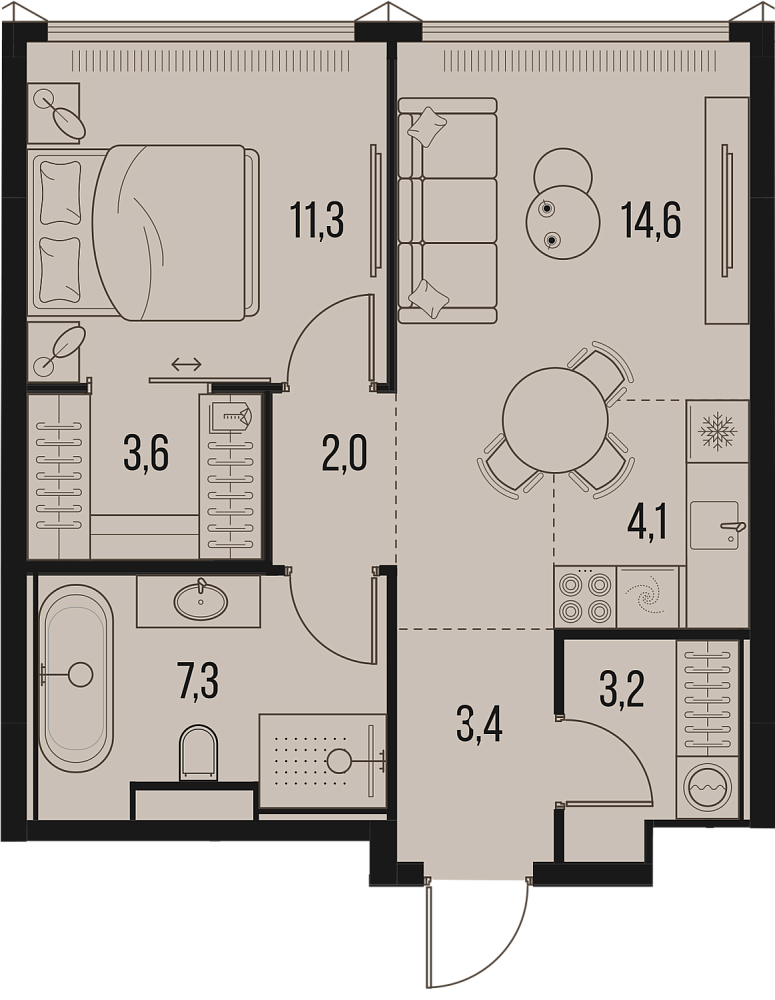 Планировка Квартира с 1 спальней 49.8 м2 в ЖК High Life