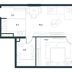 Планировка Квартира с 1 спальней 49.2 м2 в ЖК Level Академическая