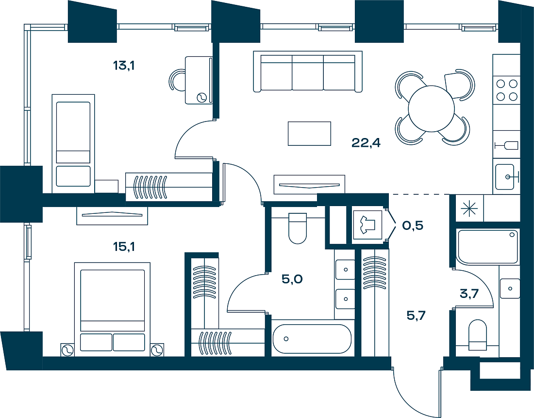 Планировка Квартира с 2 спальнями 65.5 м2 в ЖК Soul
