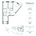 Планировка Квартира с 3 спальнями 111.1 м2 в ЖК Primavera