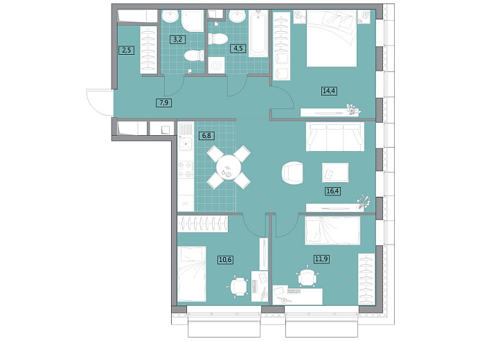 Layout picture 4-rooms from 79.3 m2 Photo 2
