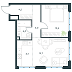 Планировка Апартаменты с 1 спальней 45.1 м2 в ЖК Level Южнопортовая