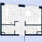 Планировка Апартаменты с 1 спальней 33.2 м2 в ЖК Logos