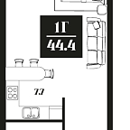Планировка Апартаменты с 1 спальней 44.4 м2 в ЖК Deco Residence